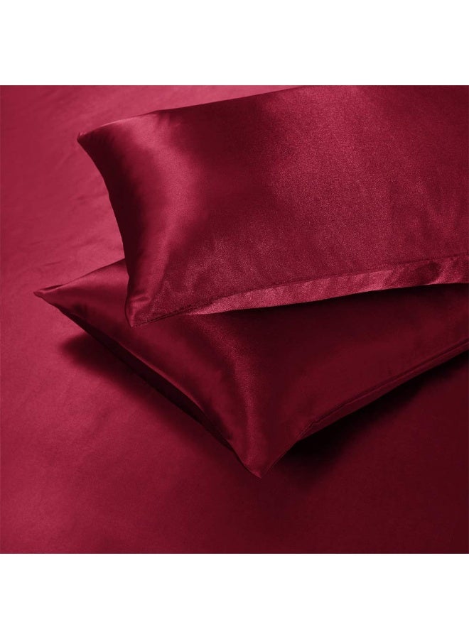 AiMay 3 Piece Satin Duvet Cover Set Bedding Sets King Burgundy 1800 Series Luxury Rich Silk Silky Super Soft Solid Color Reversible Honeymoon Wrinkle Free (King, Burgundy) - Image 2
